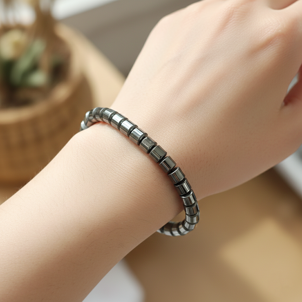 Etnico Hematite Metallic Stretchable Bead Bracelet (MJB001)