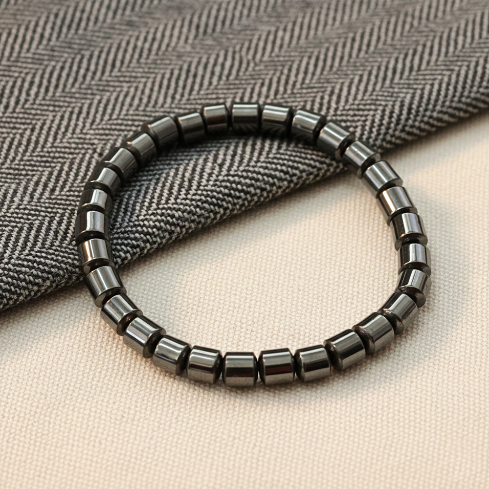 Etnico Hematite Metallic Stretchable Bead Bracelet (MJB001)