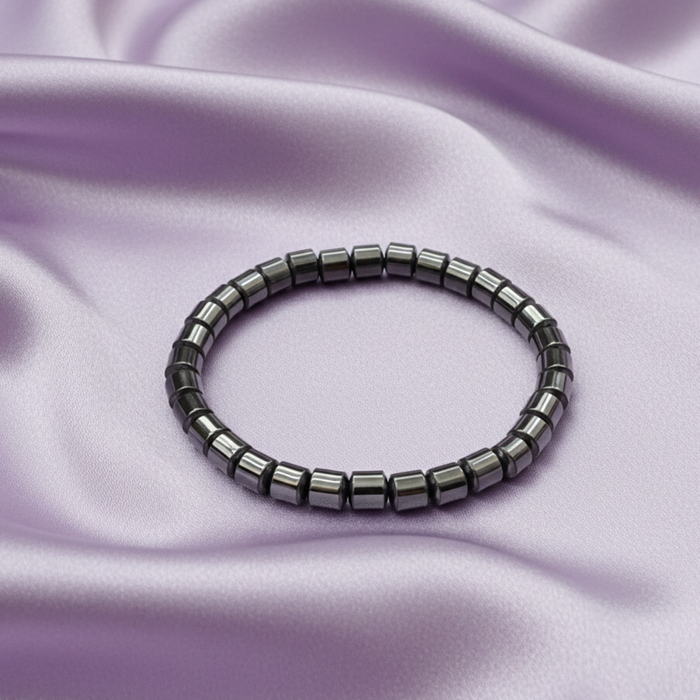 Etnico Hematite Metallic Stretchable Bead Bracelet (MJB001)