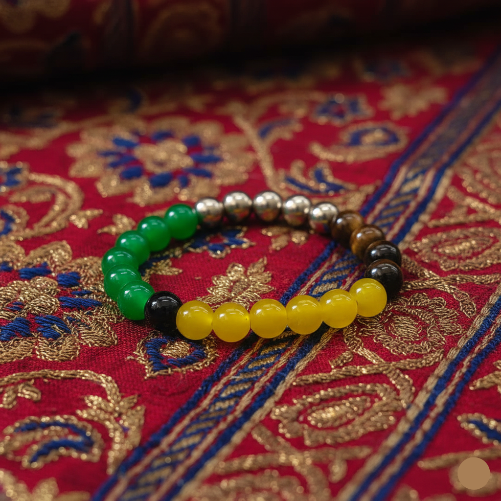 Etnico Multicolor Stretchable Bead Bracelet with Aventurine, Citrine, Onyx, Tiger’s Eye & Hematite for Positivity & Everyday Style (MJB002)