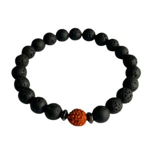 Etnico Lava Stone & Rudraksha Stretchable Bead Bracelet for Strength, Calmness & Spiritual Balance (MJB005B)