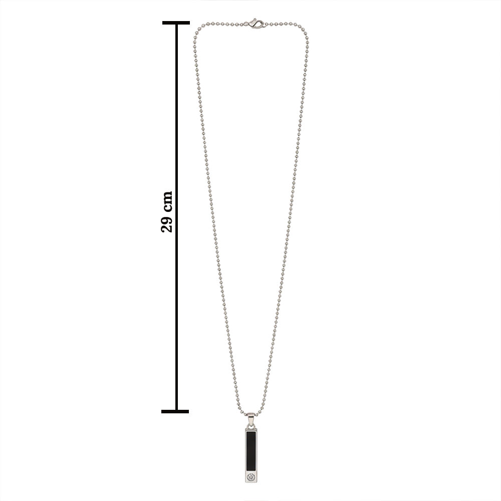 Etnico Silver?Tone Rectangular Bar Pendant Necklace with Black Center Detailing (MJN004S)
