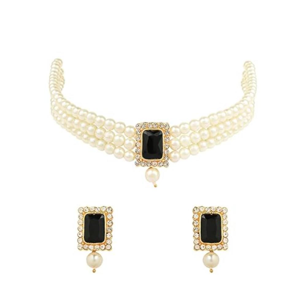 Etnico Gold Plated Pearl Choker Necklace & Earrings Set For Women (ML237B)