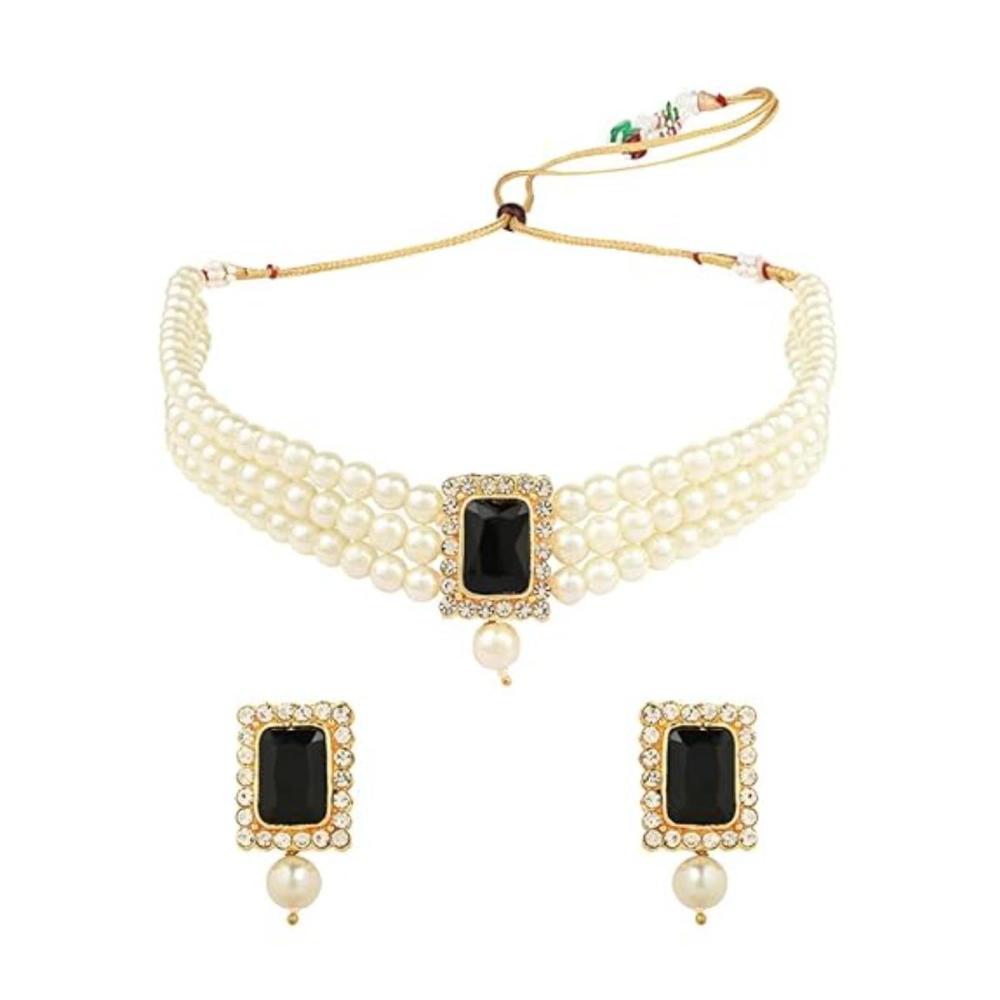 Etnico Gold Plated Pearl Choker Necklace & Earrings Set For Women (ML237B)