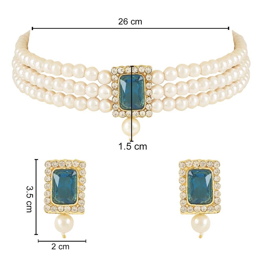 Etnico Gold Plated Pearl Choker Necklace & Earrings Set For Women (ML237RMG)