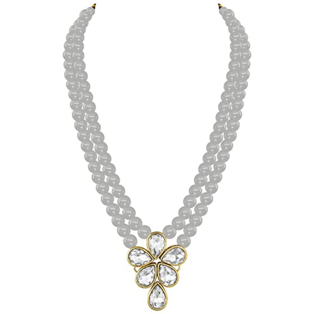 Etnico Gold Plated Traditional Kundan & Pearl Studded Necklace Jewellery Set For Women (ML311) (Grey)