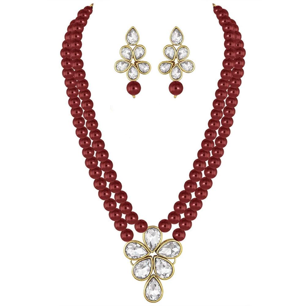 Etnico Gold Plated Traditional Kundan & Pearl Studded Necklace Jewellery Set For Women (ML311M)