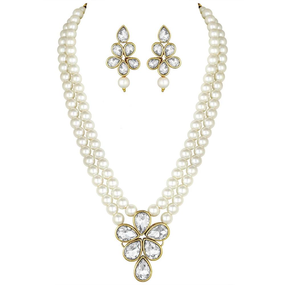 Etnico Gold Plated Traditional Kundan & Pearl Studded Necklace Jewellery Set For Women (ML311W)