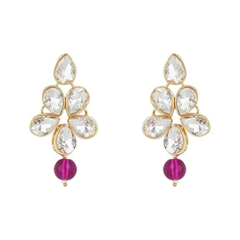 Etnico Gold Plated Traditional Kundan & Pearl Studded Necklace Jewellery Set For Women (ML311) (Wine)