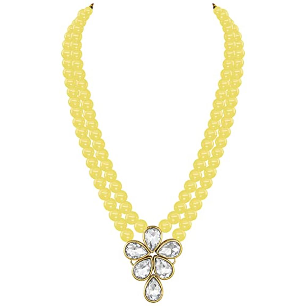 Etnico Gold Plated Traditional Kundan & Pearl Studded Necklace Jewellery Set For Women (ML311) (Yellow)
