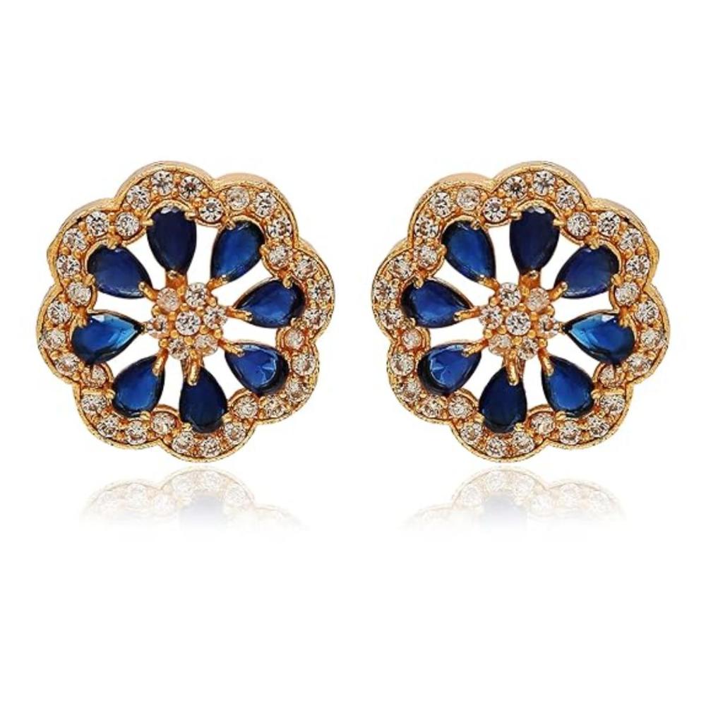 Etnico Gold Plated CZ Crystal Pendant Pearl Choker Necklace & Earrings Set For Women (ML312Bl)