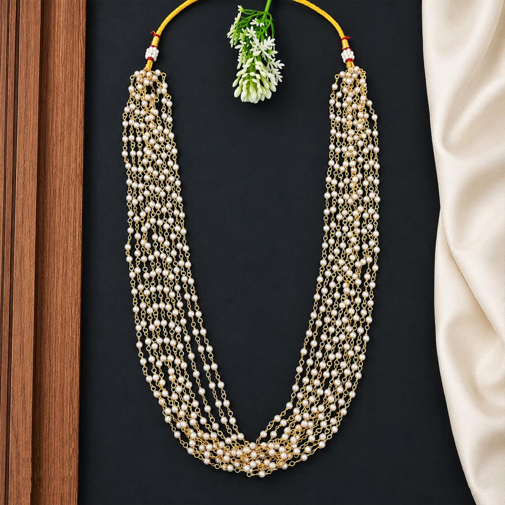 Js Fashion 10 lane Elegant White Pearl Long Mala for Women