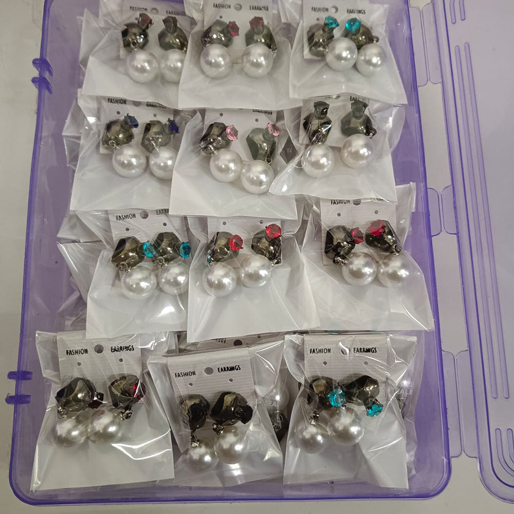 Urthn Black Plating Stylish Crystal Stone And Beads Butterfly Studs Earrings