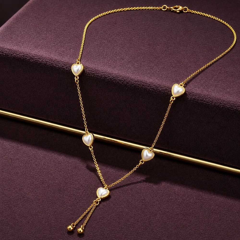 EtnicoFashion Gold Plated Heart Lariat Chain Necklace for Women Stylish Trendy Long Necklace (N008W)