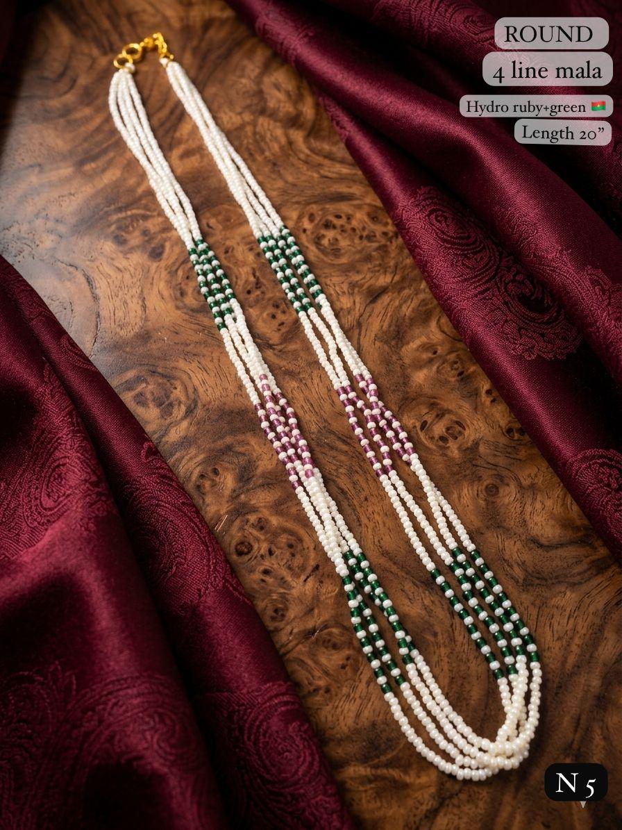 LAFZ Elegant 4-Line Pearl & Hydro Bead Mala Necklace 20 Lenght Kantha Mala