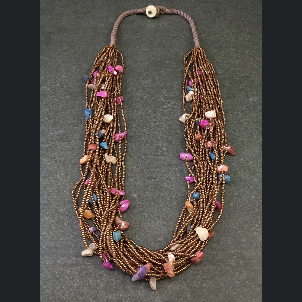 Matte Gold Chain Seed Bead Teadrop Necklace