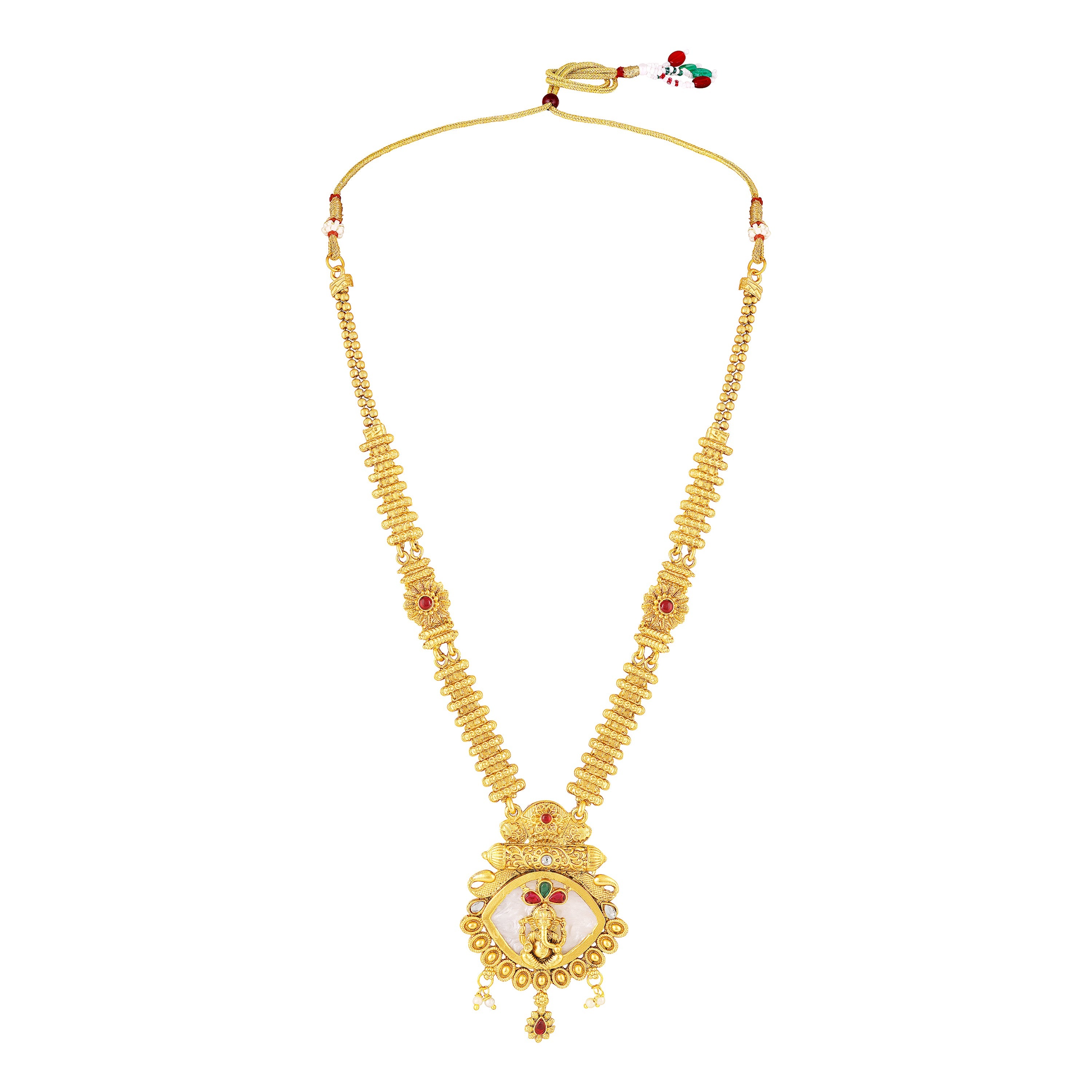 Mahi Traditional Gold-Plated Kundan Temple Jewellery Necklace Set with Ganpati Bappa Pendant & Matching Earrings for Women (NL1108130G)