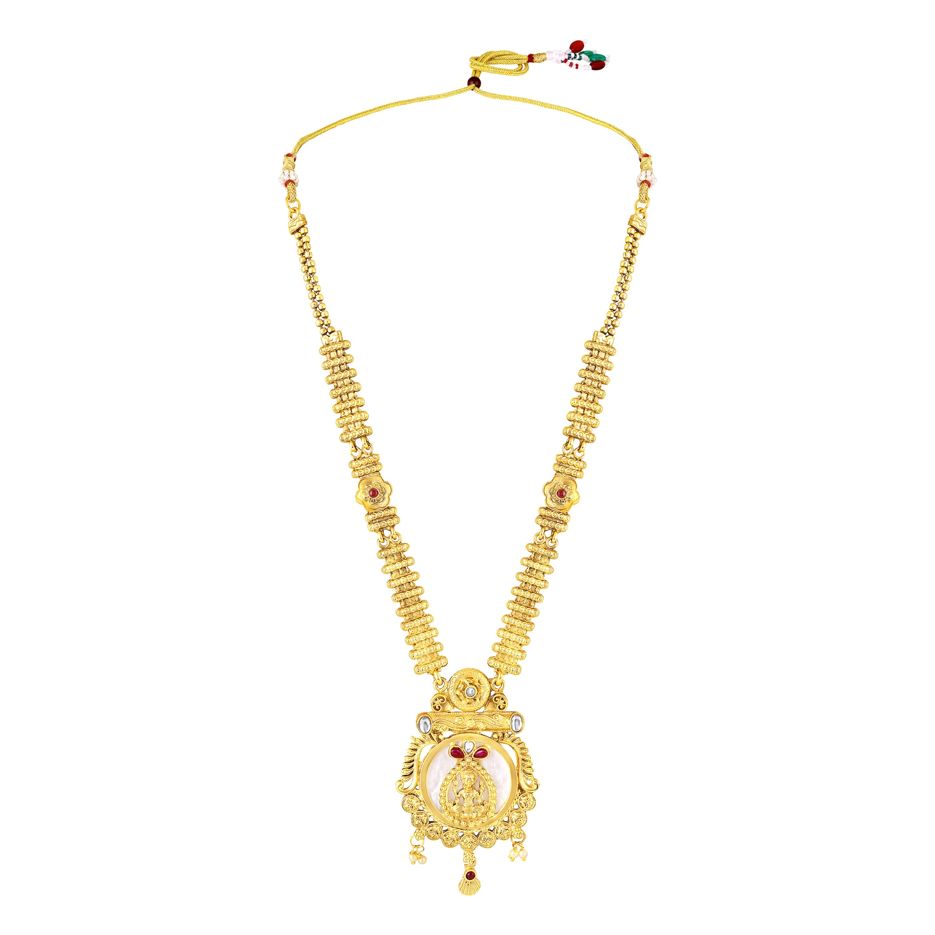 Mahi Traditional Gold-Plated Kundan Temple Jewellery Necklace Set with Goddess Lakshmi Pendant & Matching Earrings for Women (NL1108131G)
