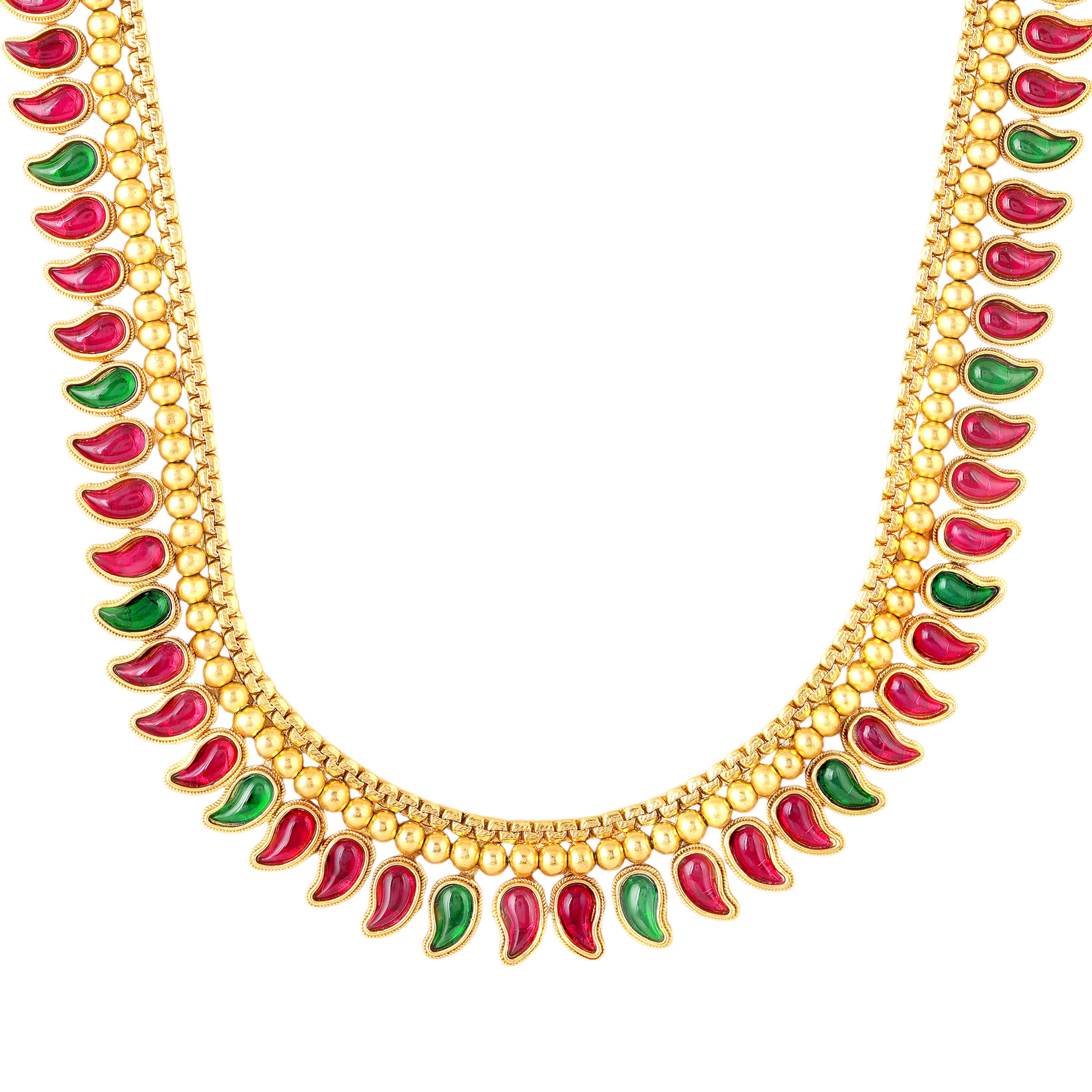 Mahi Traditional South Indian Mango Mala Necklace Set with Kundan for Women Temple Jewellery Style with Matching Earrings (NL1108133G)