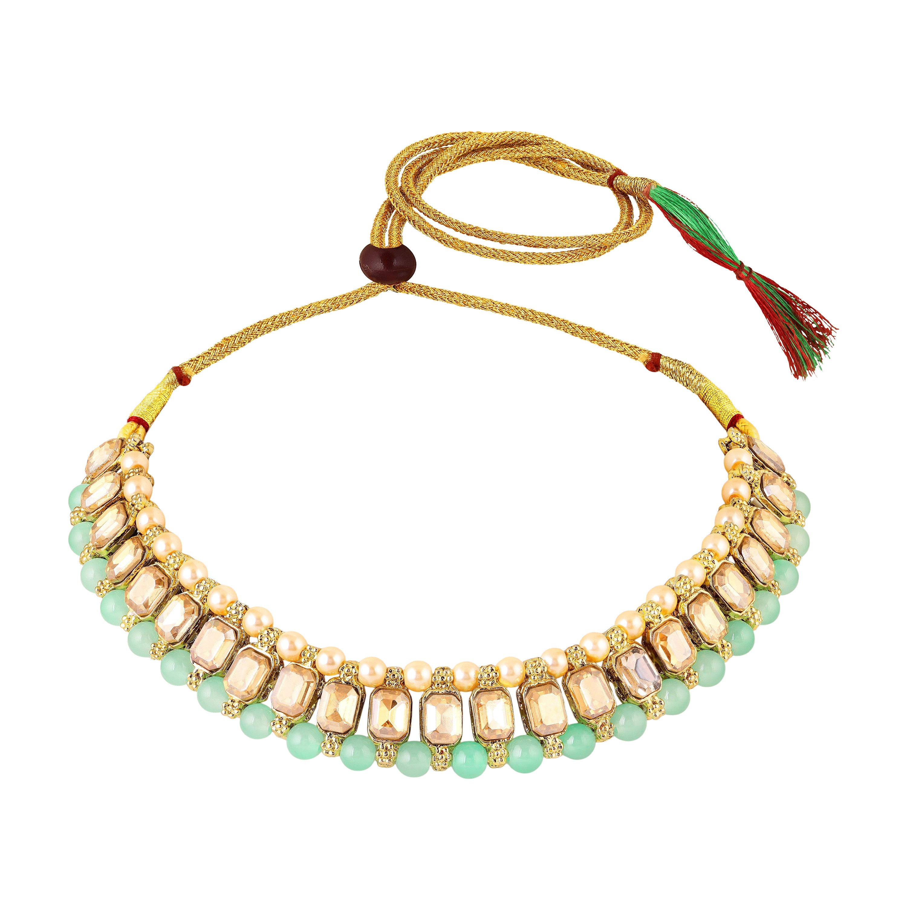 Mahi Traditional Kundan & Glass Beads Choker Jewellery Set with Earrings & Maang Tikka Necklace Set for Women & Girls (NL1108134G)