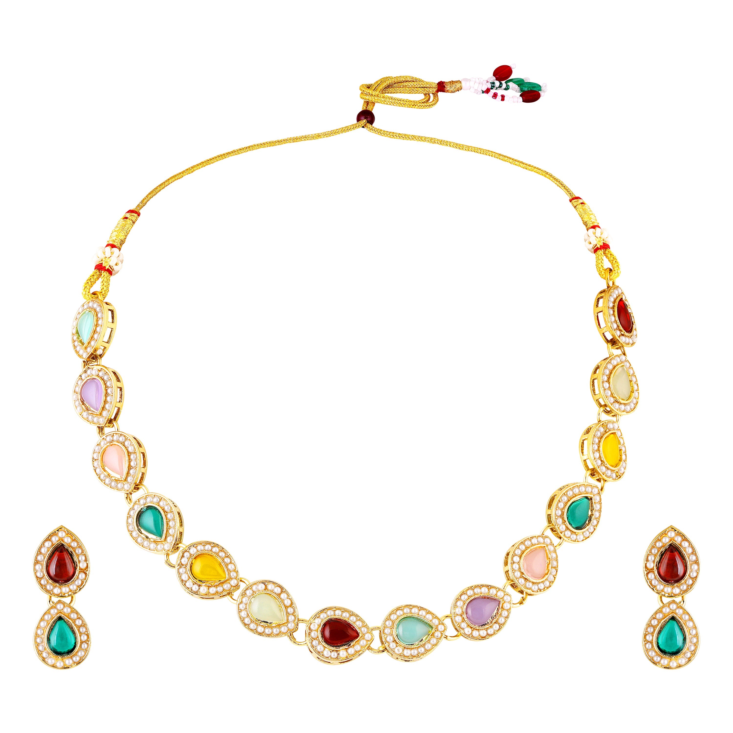 Mahi Traditional Multi-Color Kundan Necklace Set with Earrings for Women | Navratri Inspired Ethnic Jewellery for Wedding & Festive Wear (NL1108139GMul)