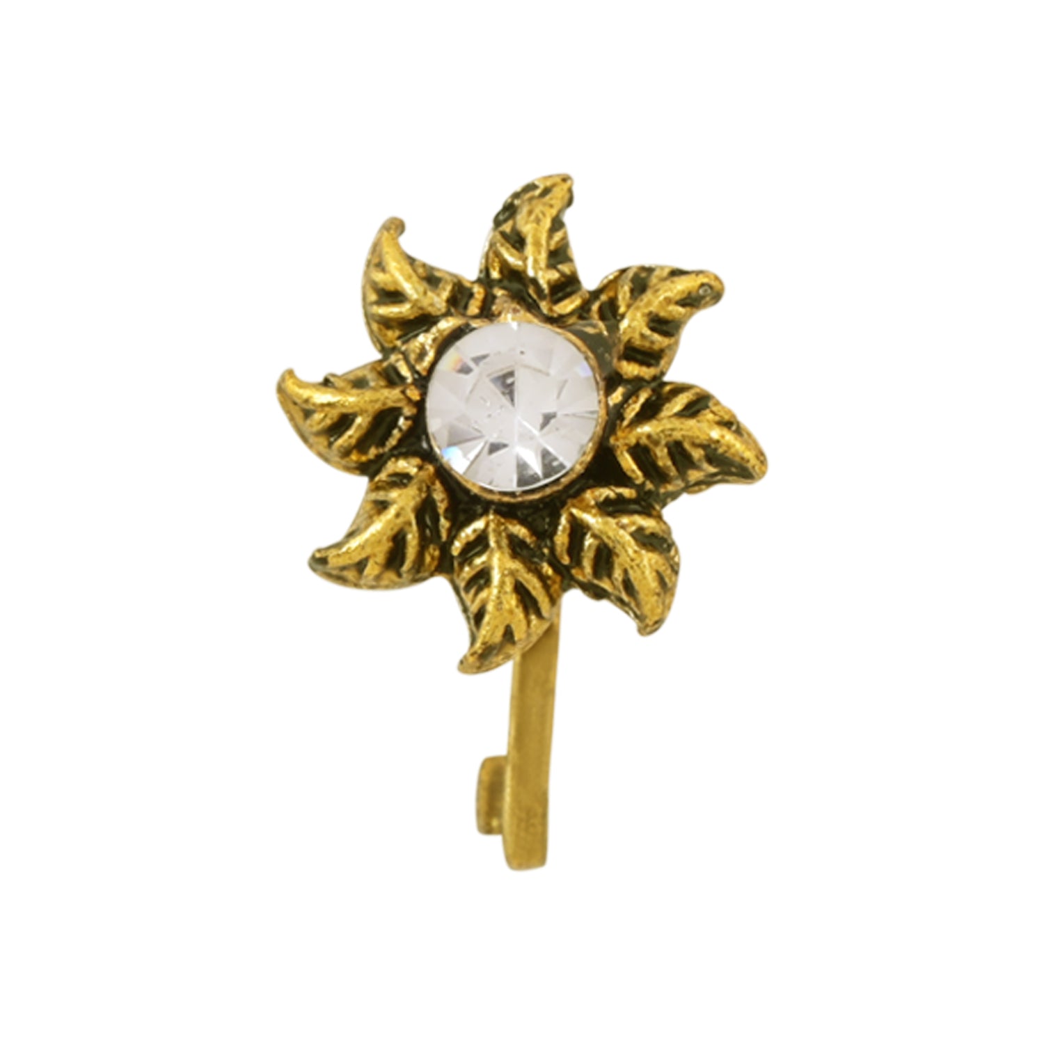 Etnico Gold Plated Traditional Ethnic Set of 6 Nose Pins Without Piercing Encased with Stones for Women (NL191FL-CO)
