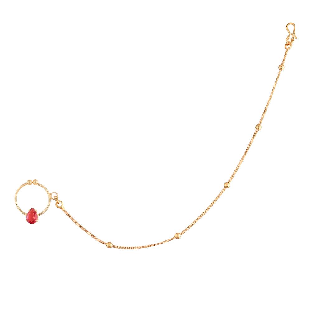 Etnico Gold Plated Nose Ring/Nath without piercing with Chain For Women (NL44Q)