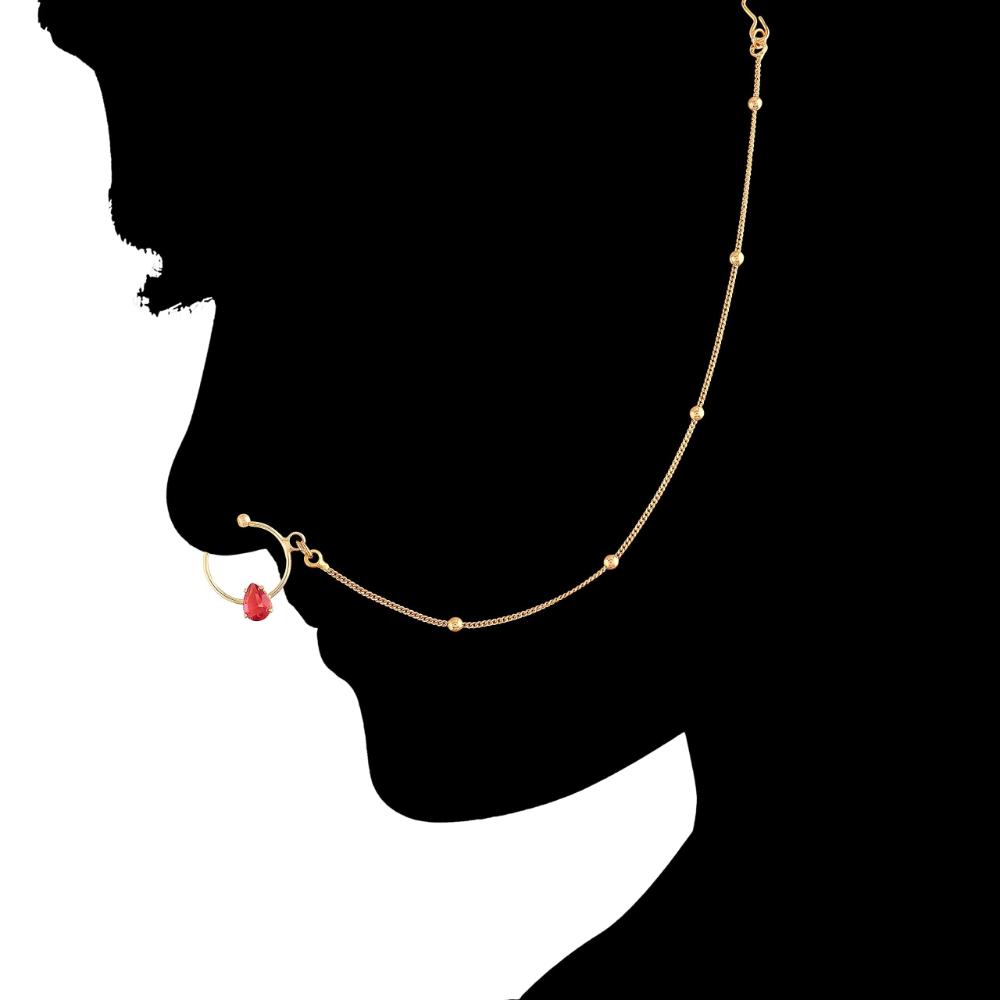 Etnico Gold Plated Nose Ring/Nath without piercing with Chain For Women (NL44Q)
