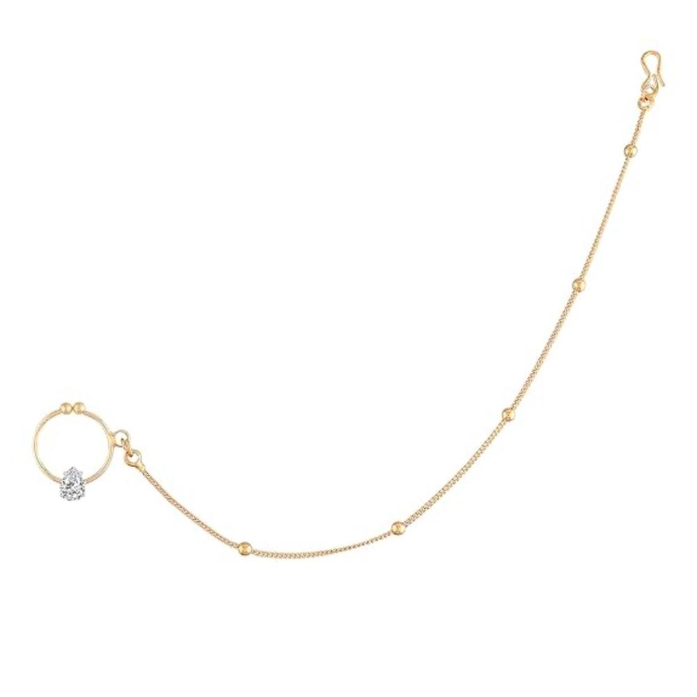 Etnico Gold Plated Nose Ring/Nath without piercing with Chain For Women (NL44W)