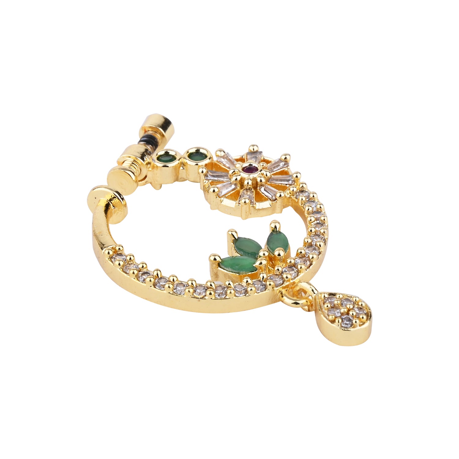 Etnico Gold Plated Drop CZ American Diamond Non-Piercing Screw Press Nose Ring For Women
