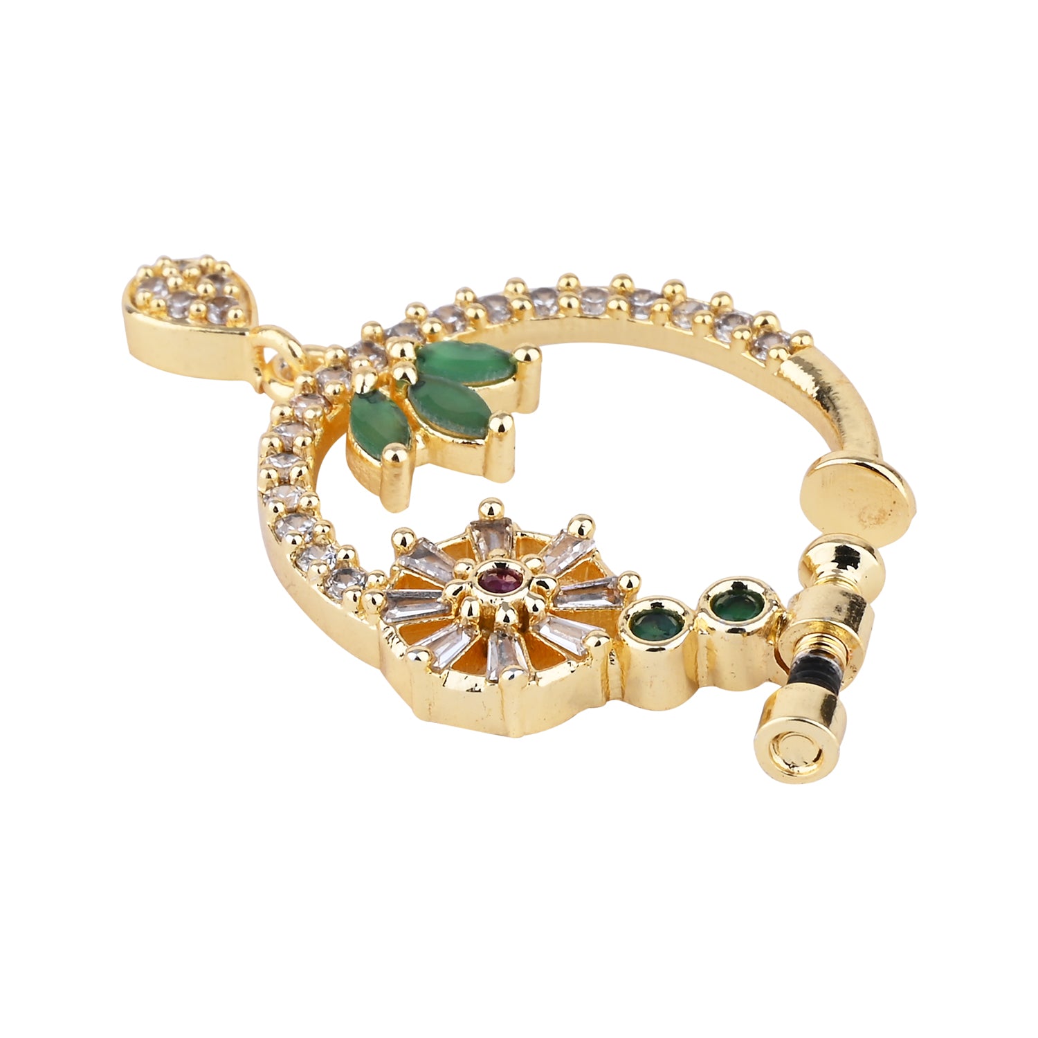 Etnico Gold Plated Drop CZ American Diamond Non-Piercing Screw Press Nose Ring For Women