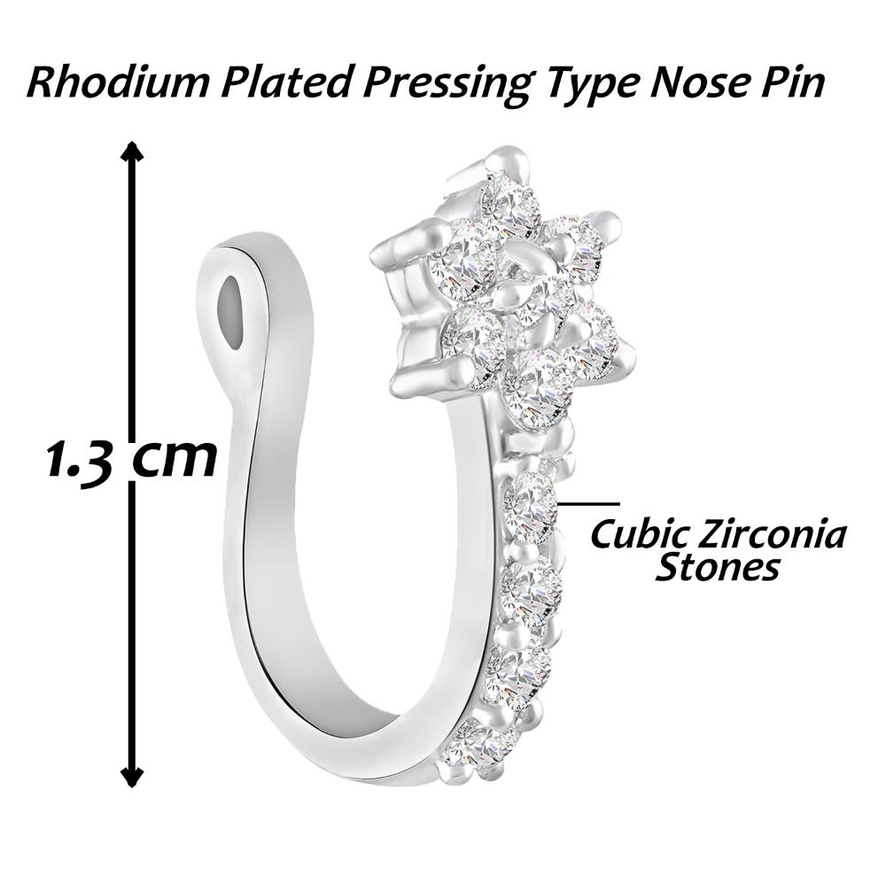 Mahi Classic Floral Non Piercing Nose Ring with Cubic Zirconia Stones for Women (NR1100171R)