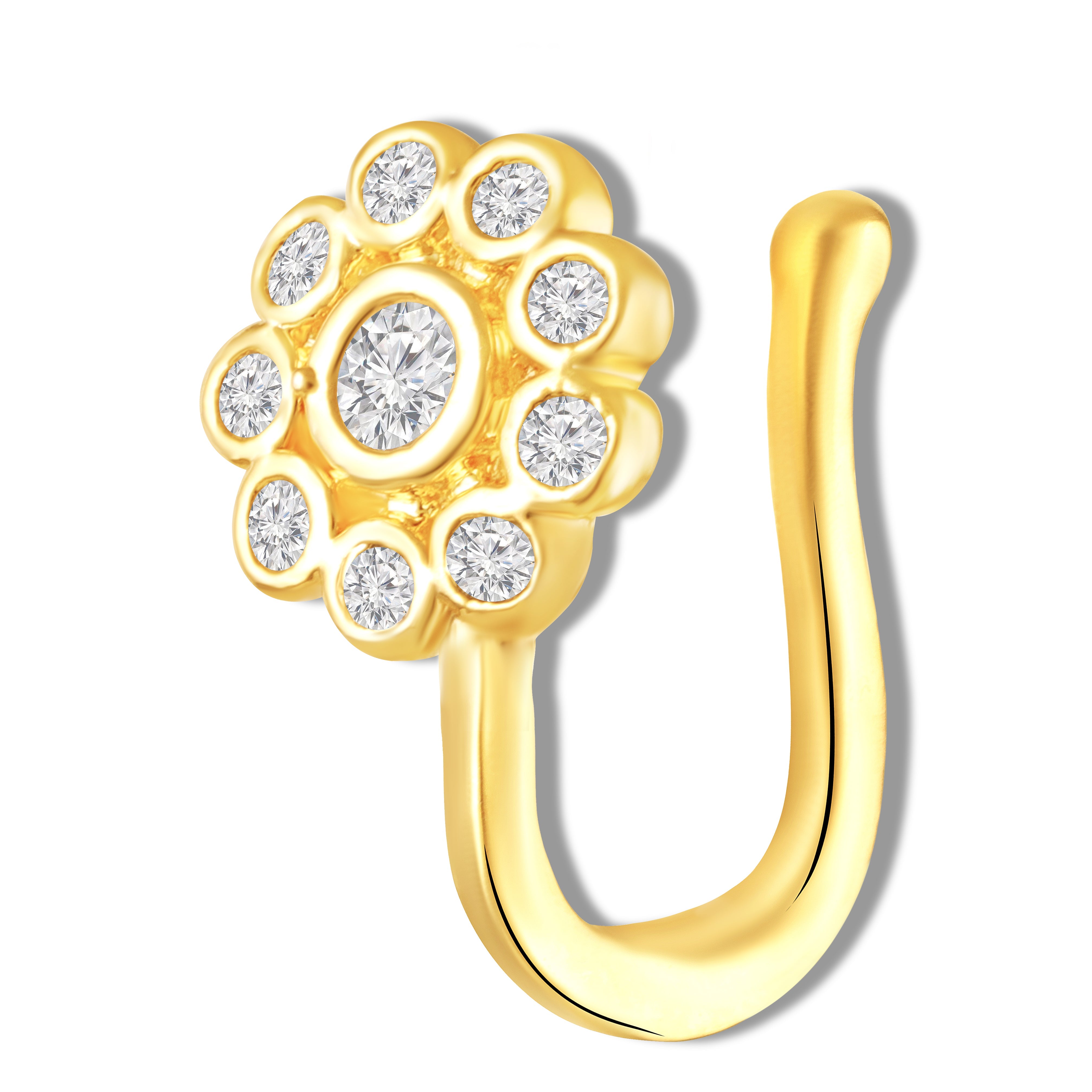 Mahi Floral Sparkling Crystals Gold-Tone Non Pierced Nose Ring (Nose Pin) for Women & Girls (NR1100180GWhi)