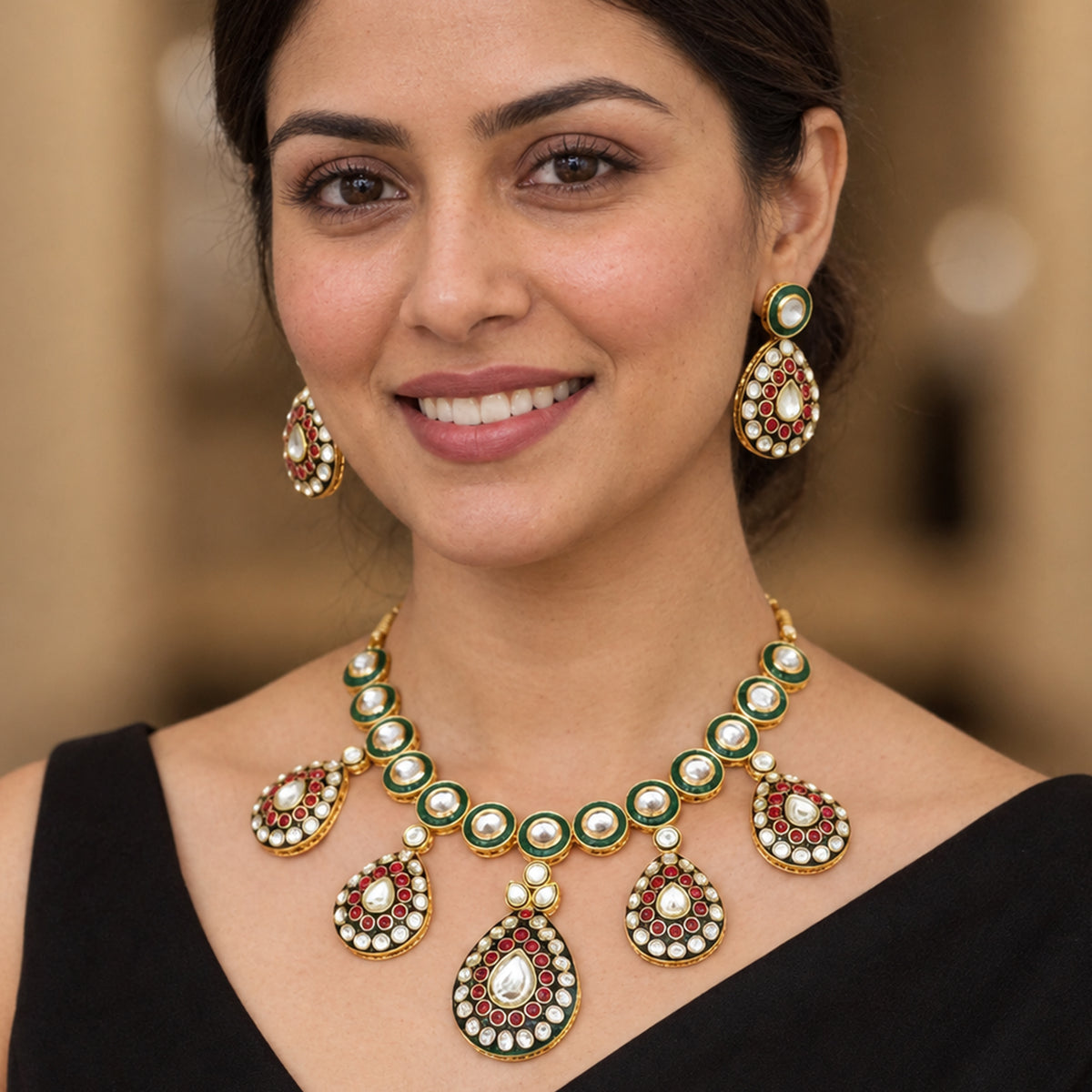 Js Fashion Kundan Jewellery High Gold Polish Kundan Stone Party Wear Necklace Set