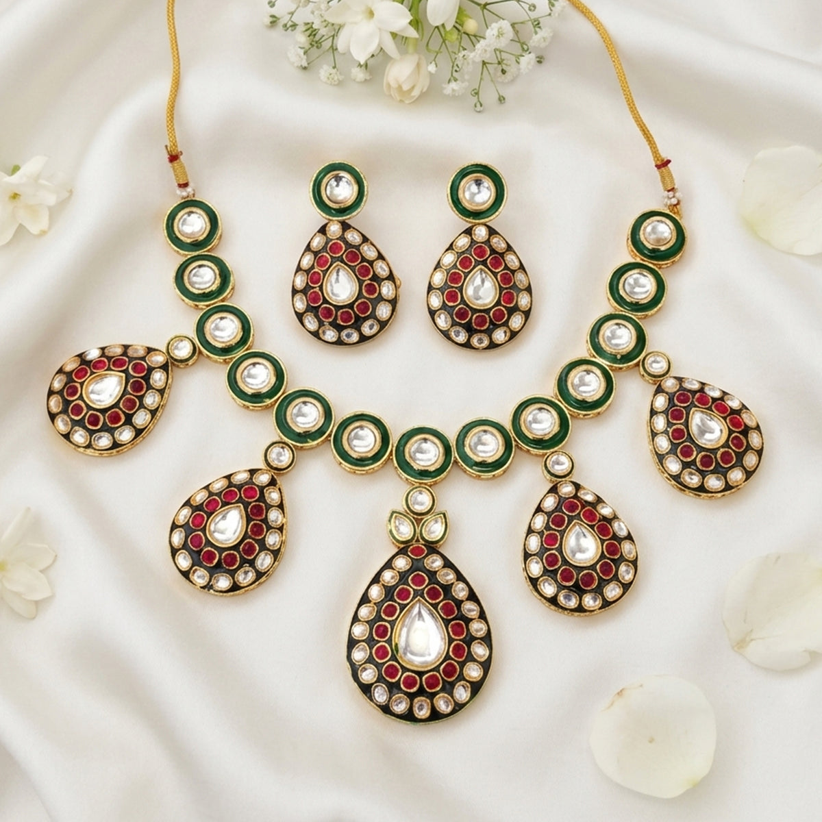 Js Fashion Kundan Jewellery High Gold Polish Kundan Stone Party Wear Necklace Set