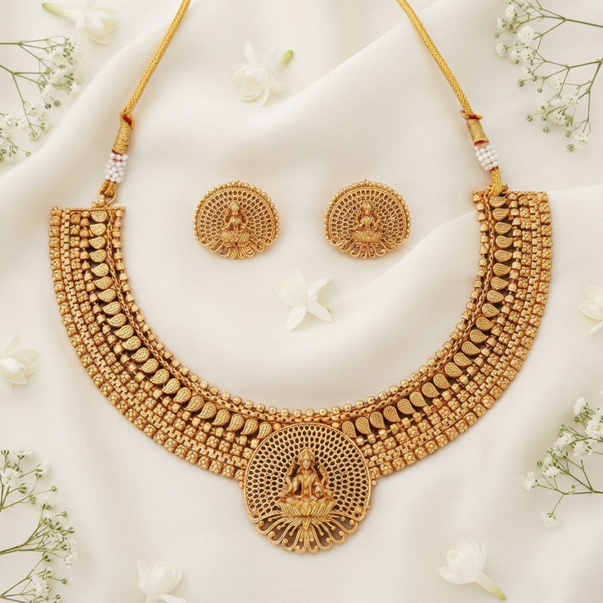 Js Fashion Beautiful Pota Stone And Pearl Necklace Set With Maching Earrings