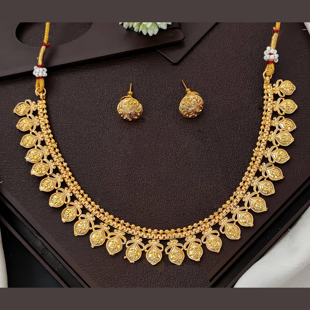 Js Fashion High Gold Antique Leaf Design Necklace Set with Earrings