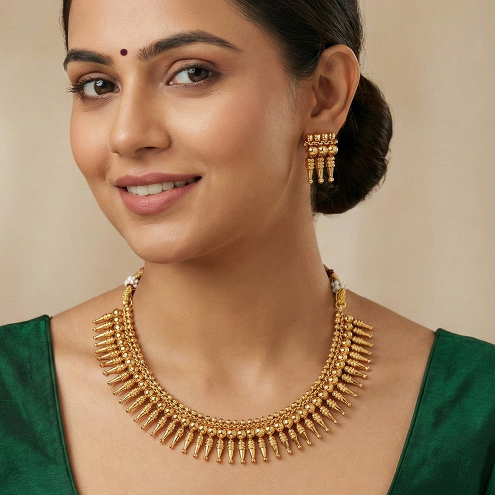 Js Fashion High Gold Antique Spike Design Necklace Set with Earrings
