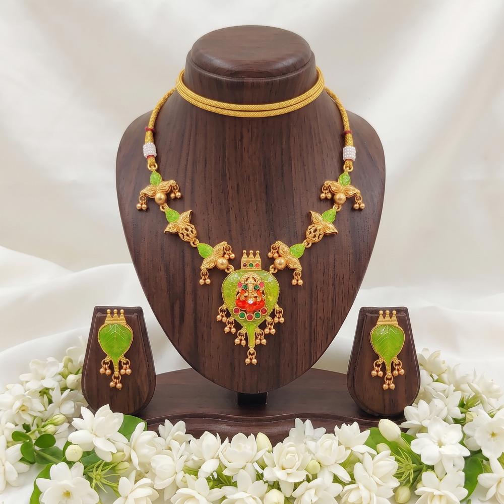 Js Fashion Traditional Lakshmi Temple Necklace with Earrings