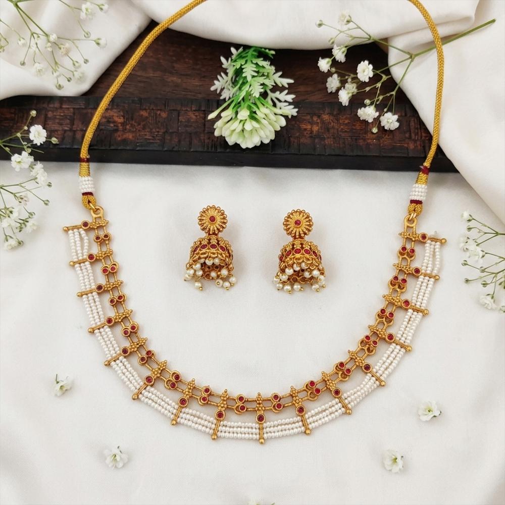Js Fashion Premium Antique Full Stone Pearl Necklace Set with Earrings