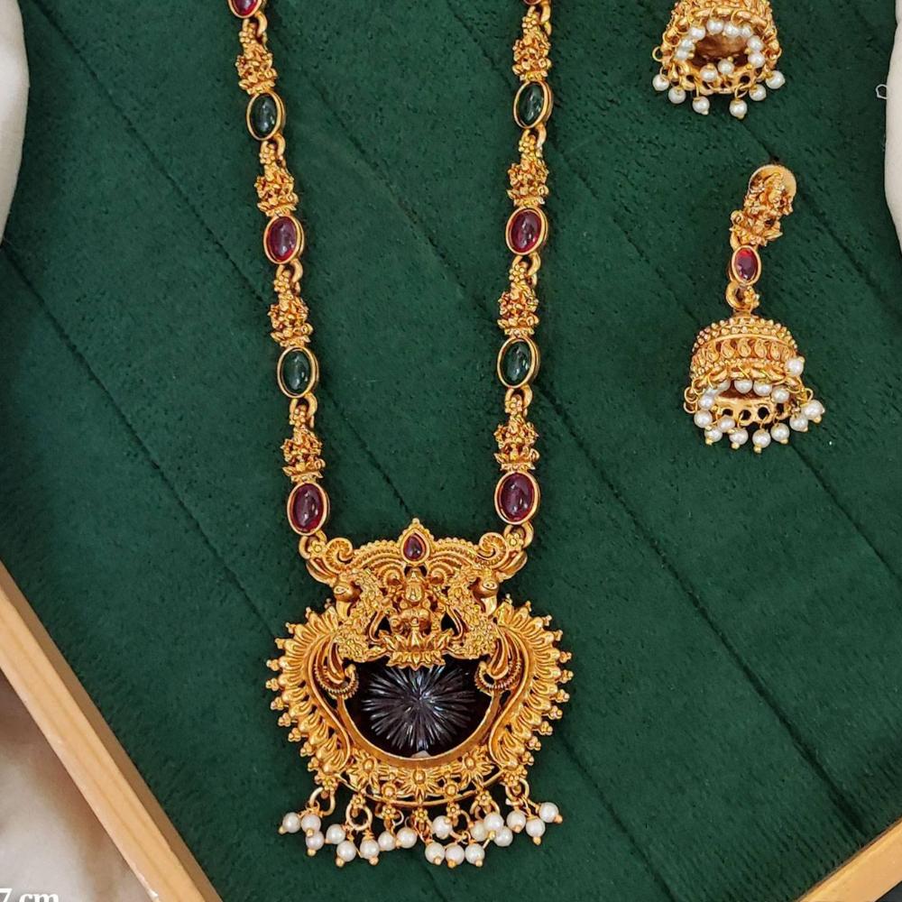 Js Fashion Designer Temple Jewellery Necklace Set with Jhumka Earrings