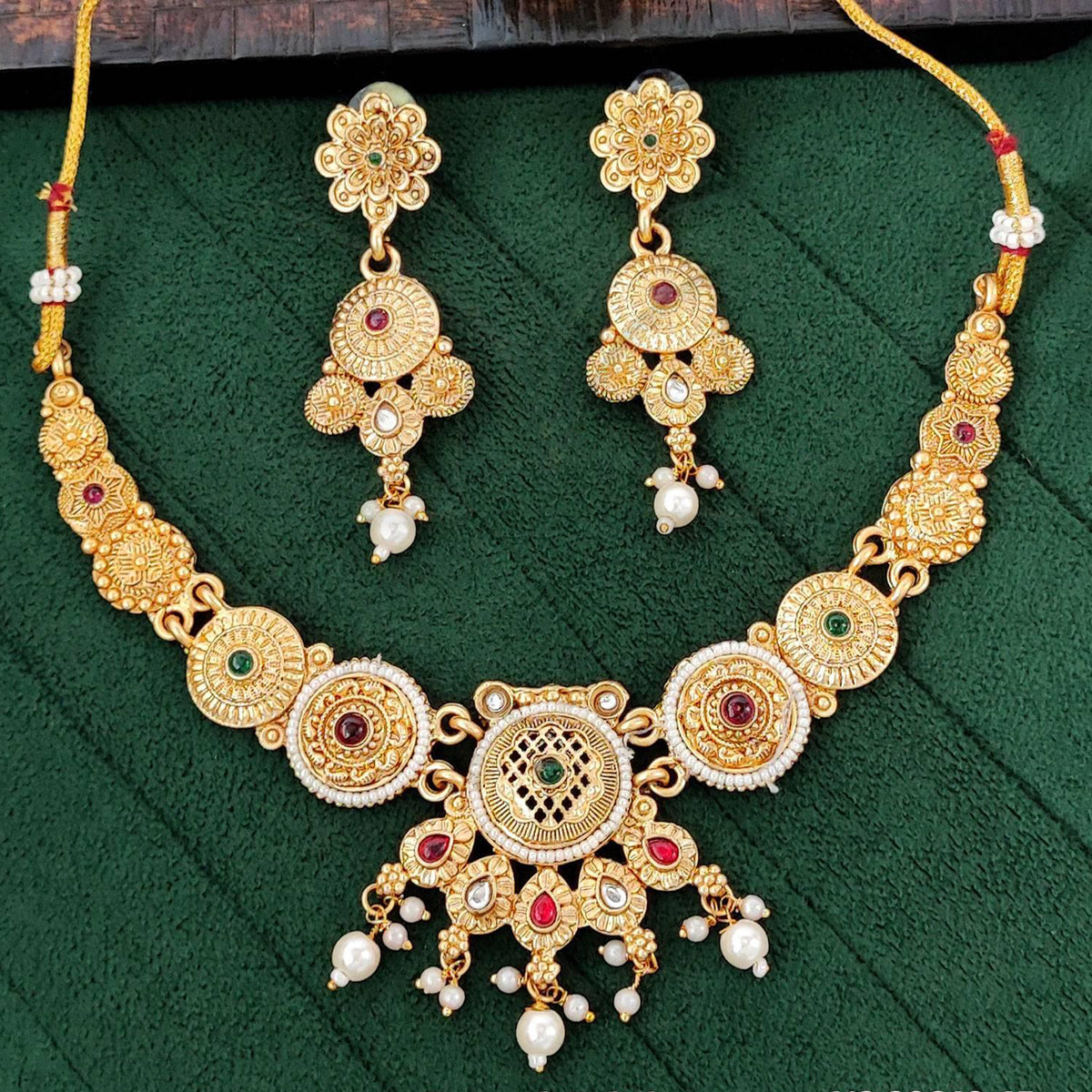Js Fashion Beautiful Pota Stone And Pearl Necklace Set With Maching Earrings