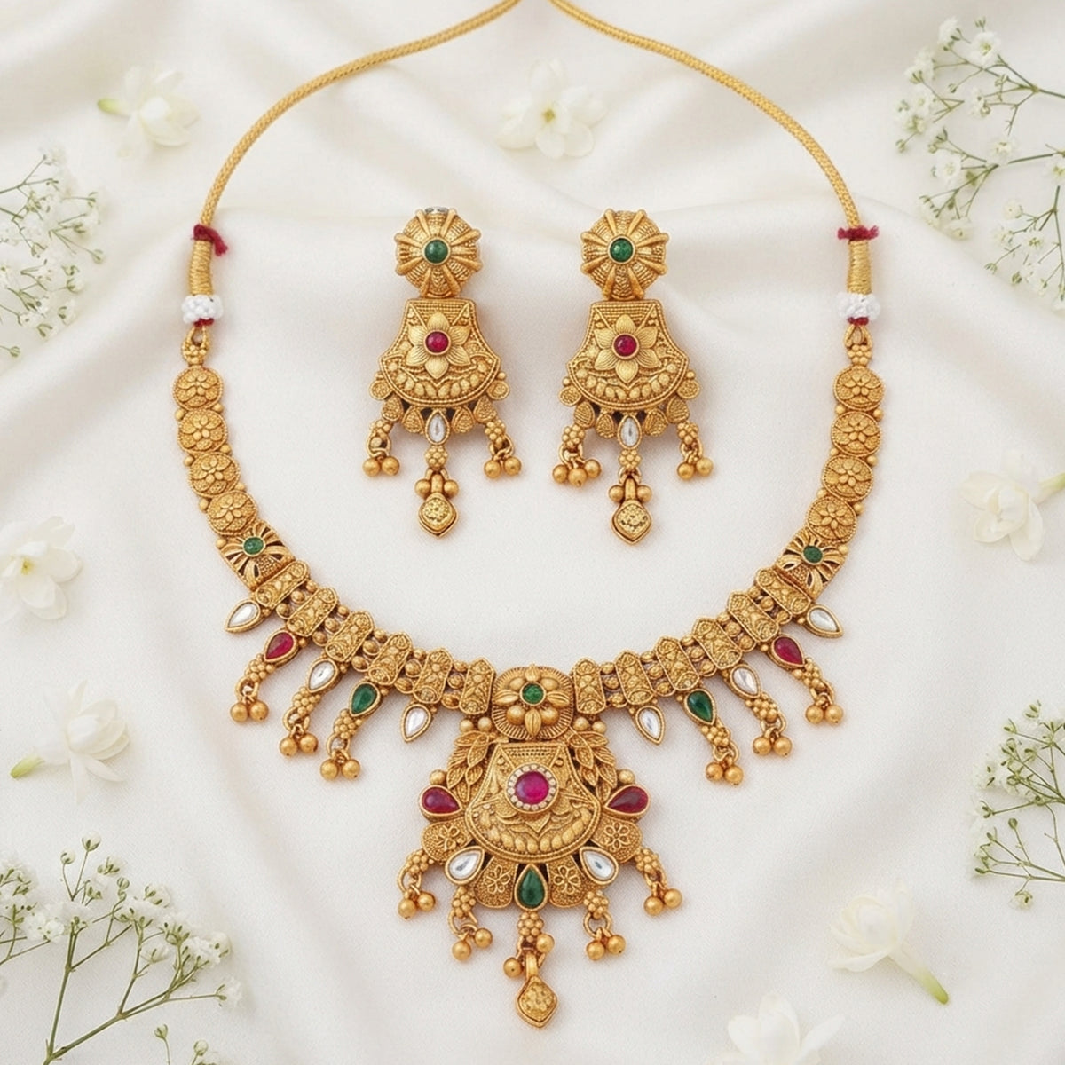 Js Fashion Beautiful Pota Stone And Pearl Necklace Set With Maching Earrings
