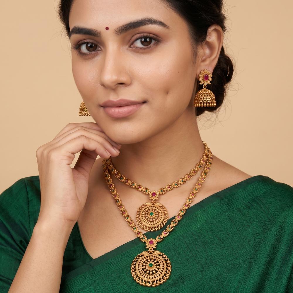 Js Fashion Full Antique Stones Matte Finish Beautiful Combo Necklace Set