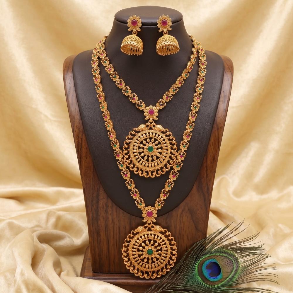Js Fashion Full Antique Stones Matte Finish Beautiful Combo Necklace Set