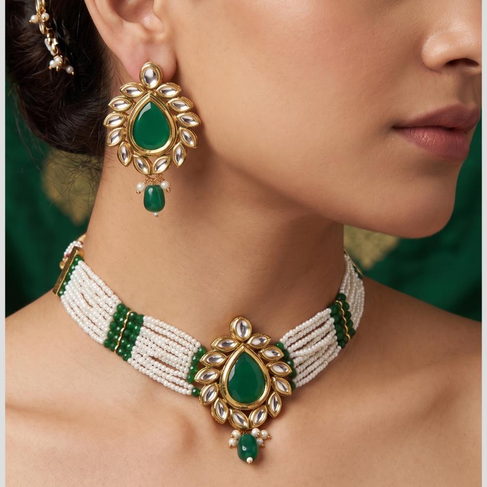 Knigght angel Gold Plated Kundan And Beads Necklace Set