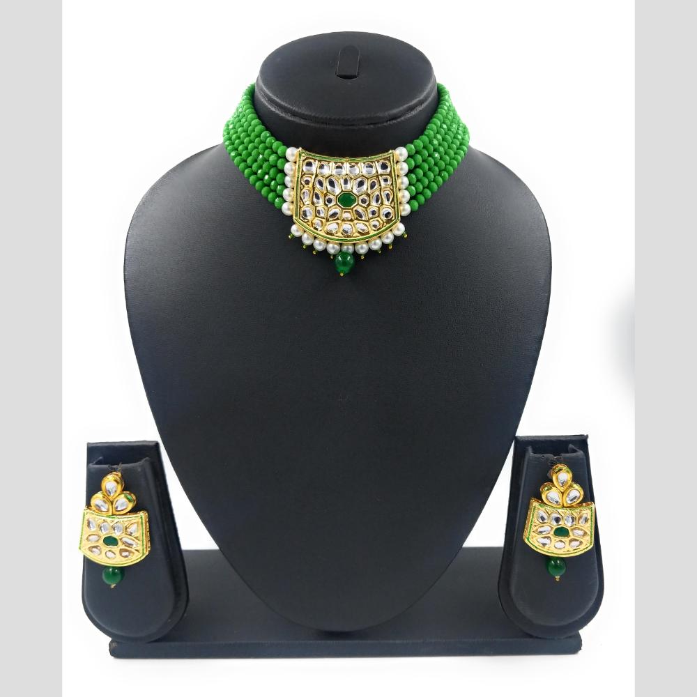 Knigght angel Gold Plated Kundan And Beads Necklace Set