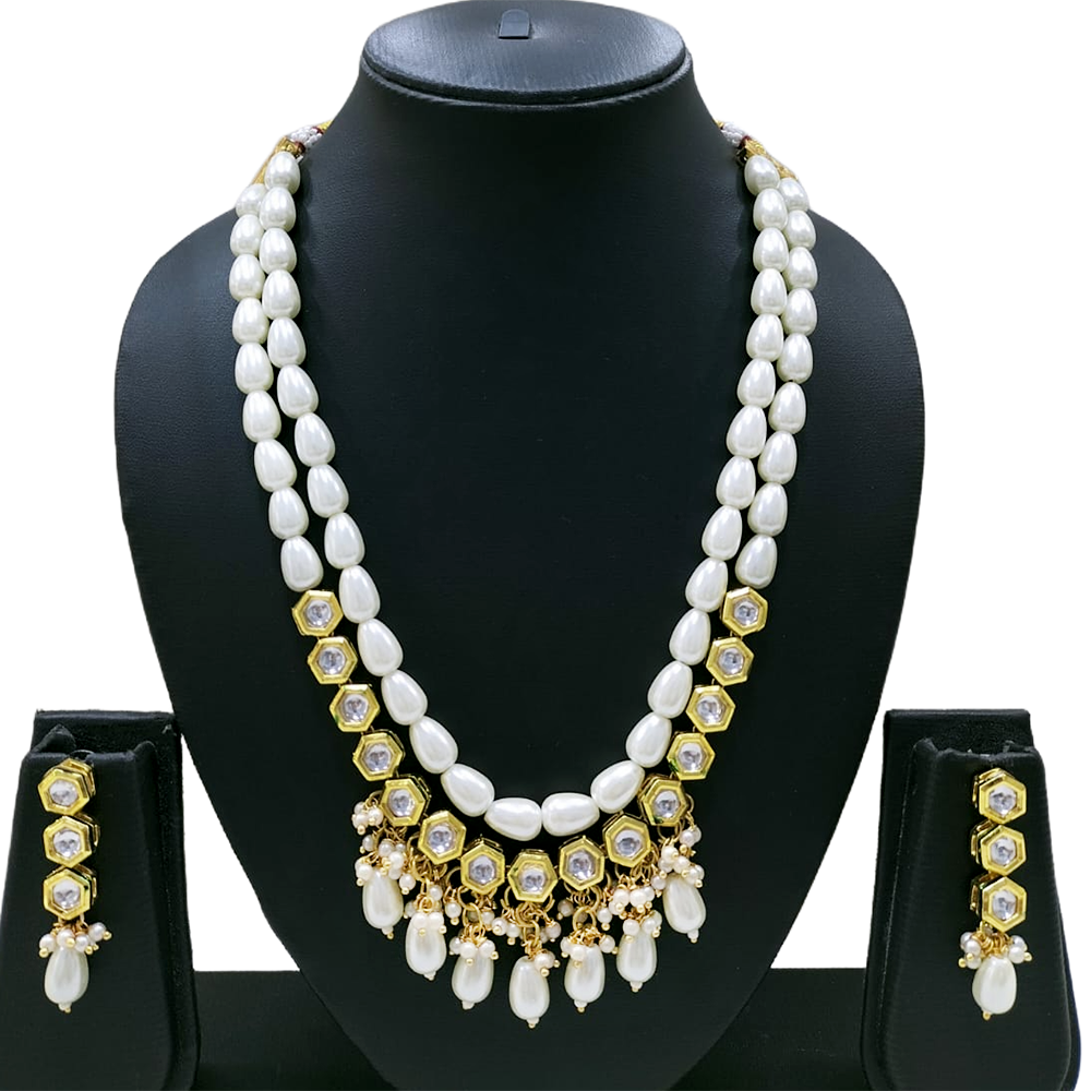 Gehana Mahal Gold Plated Kundan And Beads Multi Layer Necklace Set