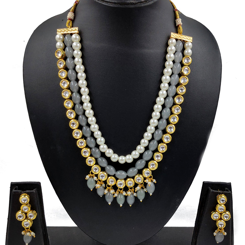 Gehana Mahal Gold Plated Kundan And Beads Multi Layer Necklace Set