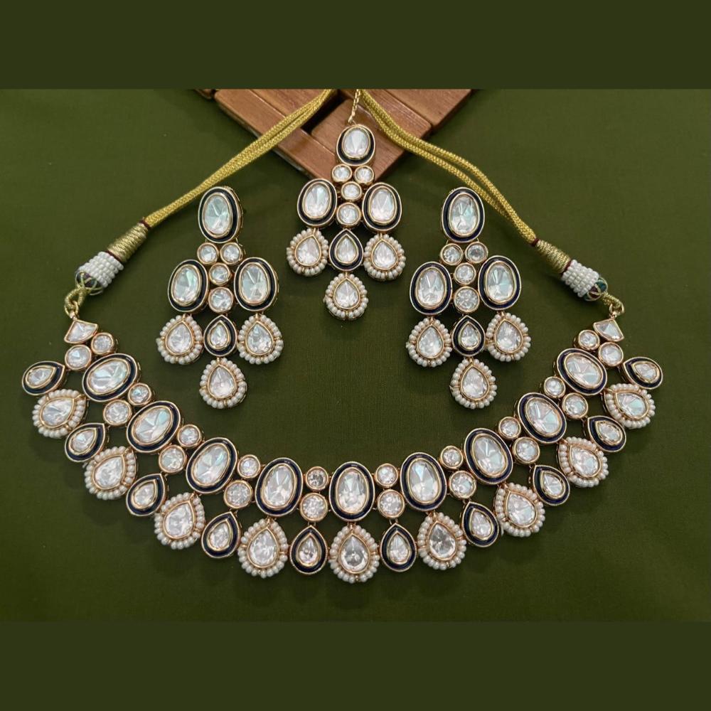 Arham Premium Gold Plated Designer Heavy Polki Kundan And Meenakari Choker Necklace Set